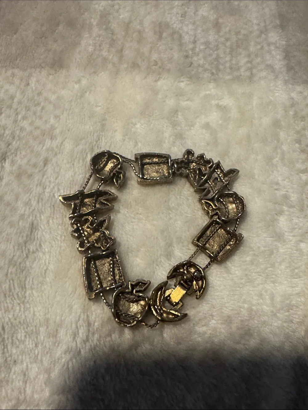 Vintage School-Themed Charm Bracelet with Glitter Apples